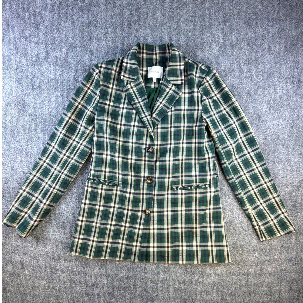 Plaid Tailored Three Button Blazer Greylin S Green Navy